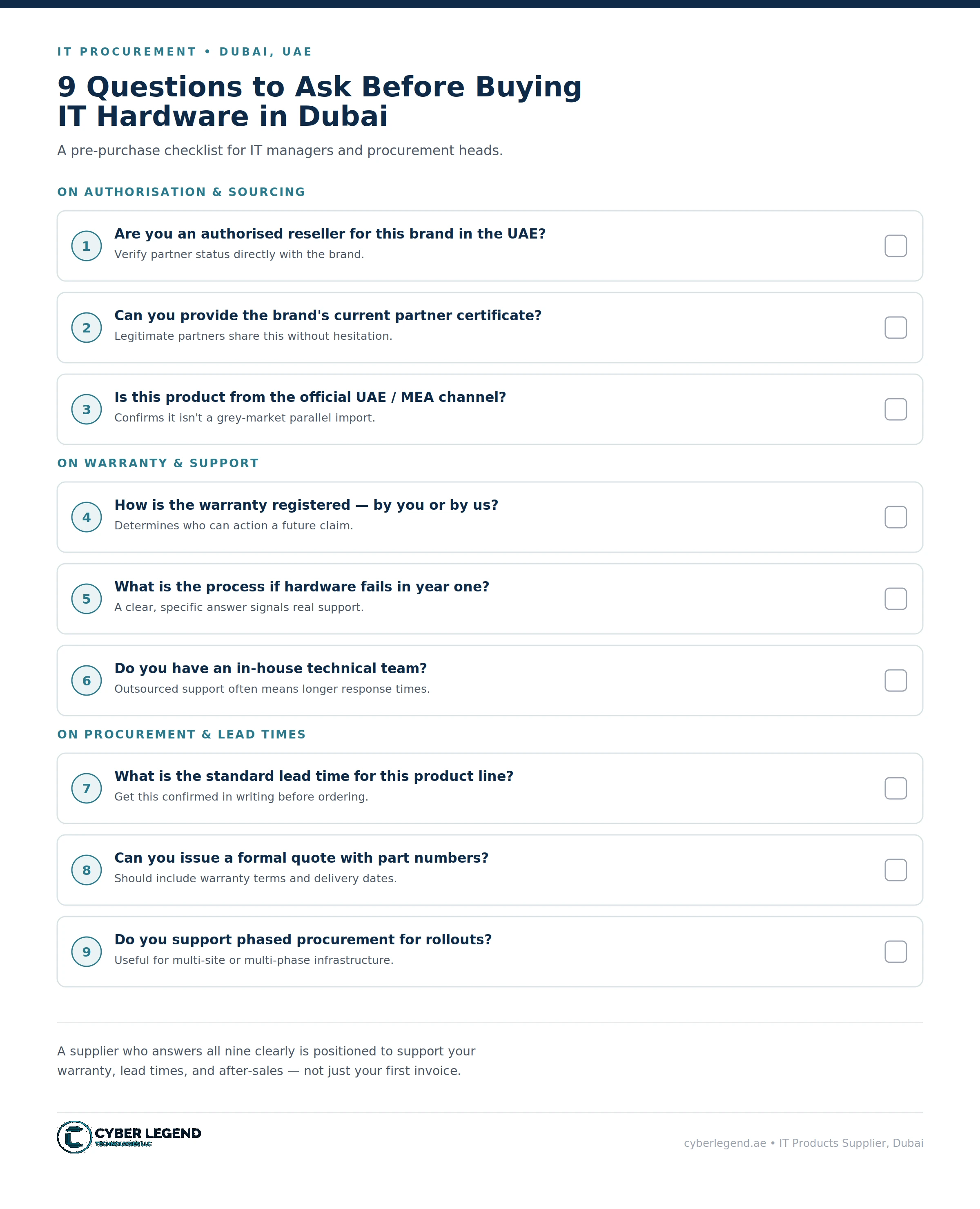 Checklist of 9 questions to ask an IT products supplier in Dubai before purchasing